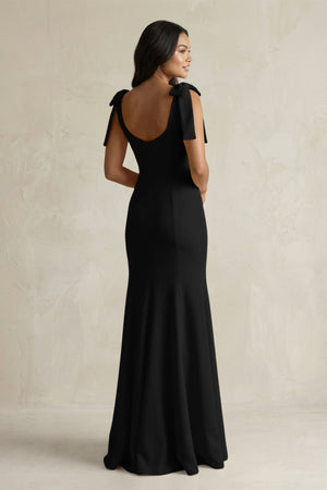 Square Neck Mermaid Bridesmaid Dress With Bow in Black - KISS BRIDAL Bridesmaid Dresses