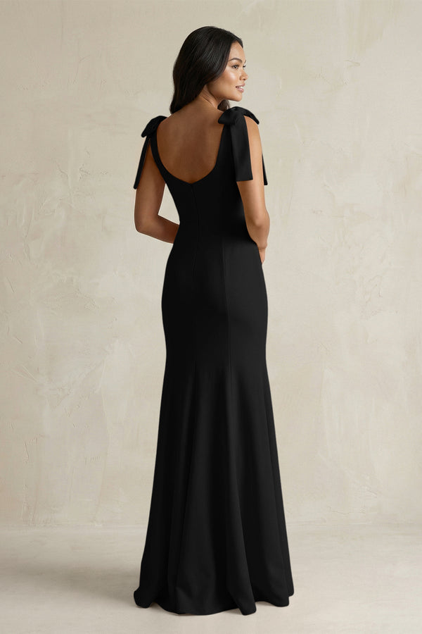 Square Neck Mermaid Bridesmaid Dress With Bow in Black - KISS BRIDAL Bridesmaid Dresses