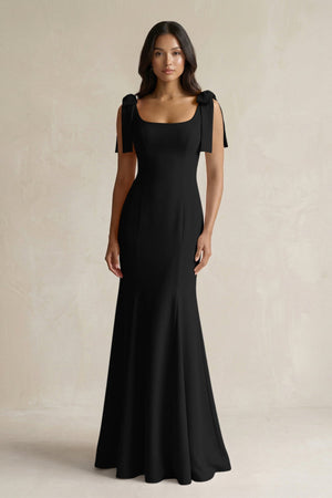 Square Neck Mermaid Bridesmaid Dress With Bow in Black - KISS BRIDAL Bridesmaid Dresses