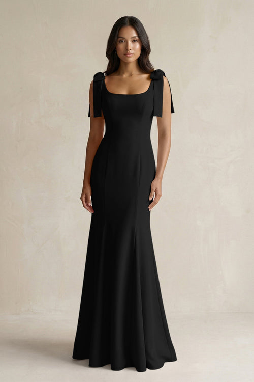 Square Neck Mermaid Bridesmaid Dress With Bow in Black - KISS BRIDAL Bridesmaid Dresses