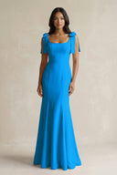 Square Neck Mermaid Bridesmaid Dress With Bow in Blue Jay - KISS BRIDAL Bridesmaid Dresses