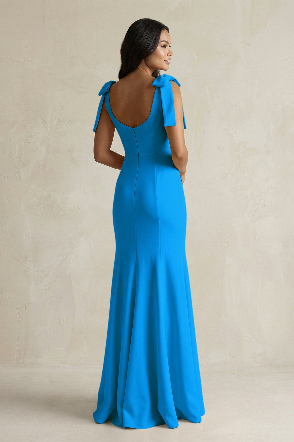 Square Neck Mermaid Bridesmaid Dress With Bow in Blue Jay - KISS BRIDAL Bridesmaid Dresses
