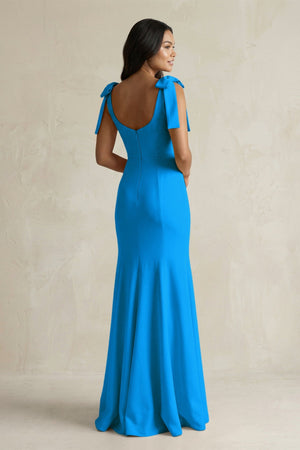 Square Neck Mermaid Bridesmaid Dress With Bow in Blue Jay - KISS BRIDAL Bridesmaid Dresses