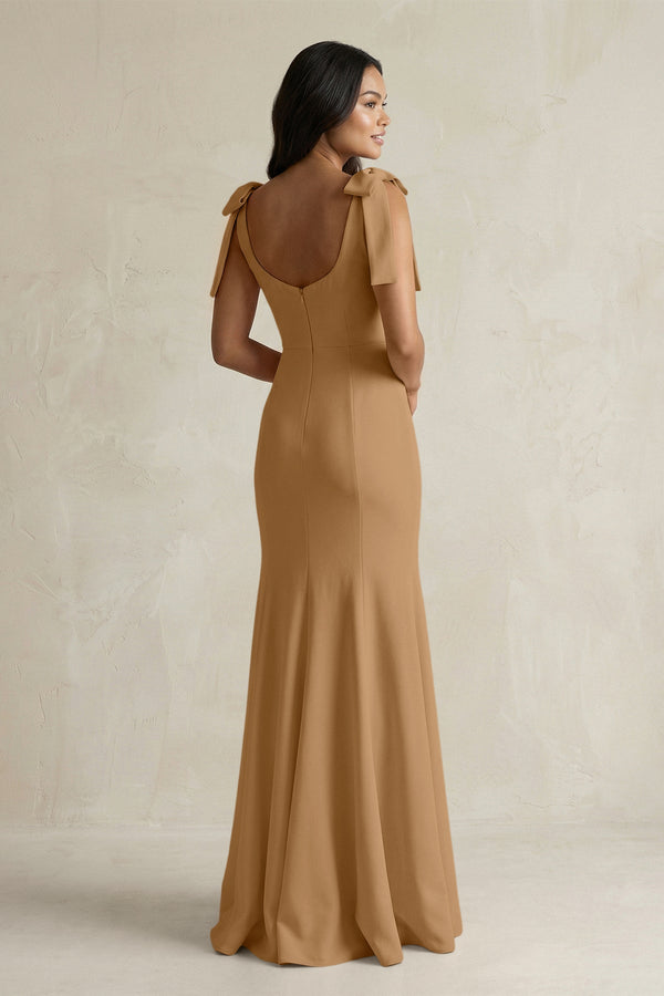 Square Neck Mermaid Bridesmaid Dress With Bow in Bronzer - KISS BRIDAL Bridesmaid Dresses