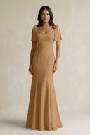 Square Neck Mermaid Bridesmaid Dress With Bow in Bronzer - KISS BRIDAL Bridesmaid Dresses