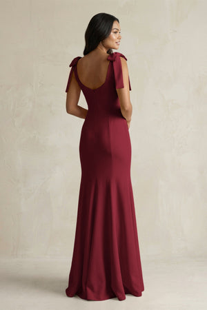 Square Neck Mermaid Bridesmaid Dress With Bow in Burgundy - KISS BRIDAL Bridesmaid Dresses