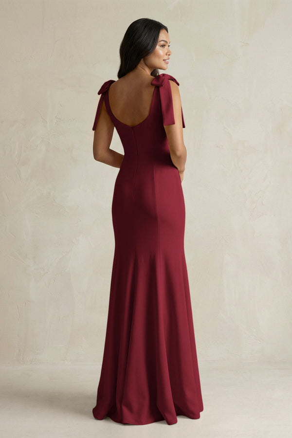 Square Neck Mermaid Bridesmaid Dress With Bow in Burgundy - KISS BRIDAL Bridesmaid Dresses