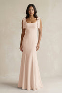 Square Neck Mermaid Bridesmaid Dress With Bow in Buttercream - KISS BRIDAL Bridesmaid Dresses