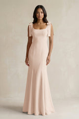 Square Neck Mermaid Bridesmaid Dress With Bow in Buttercream - KISS BRIDAL Bridesmaid Dresses