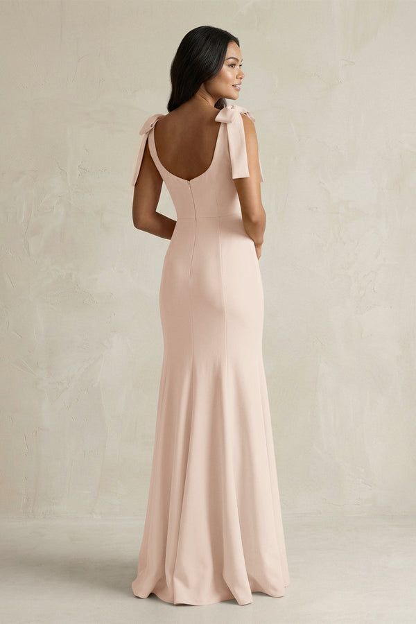 Square Neck Mermaid Bridesmaid Dress With Bow in Buttercream - KISS BRIDAL Bridesmaid Dresses