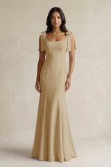 Square Neck Mermaid Bridesmaid Dress With Bow in Champagne - KISS BRIDAL Bridesmaid Dresses