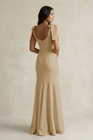 Square Neck Mermaid Bridesmaid Dress With Bow in Champagne - KISS BRIDAL Bridesmaid Dresses