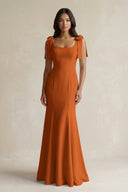 Square Neck Mermaid Bridesmaid Dress With Bow in Cinnamon - KISS BRIDAL Bridesmaid Dresses