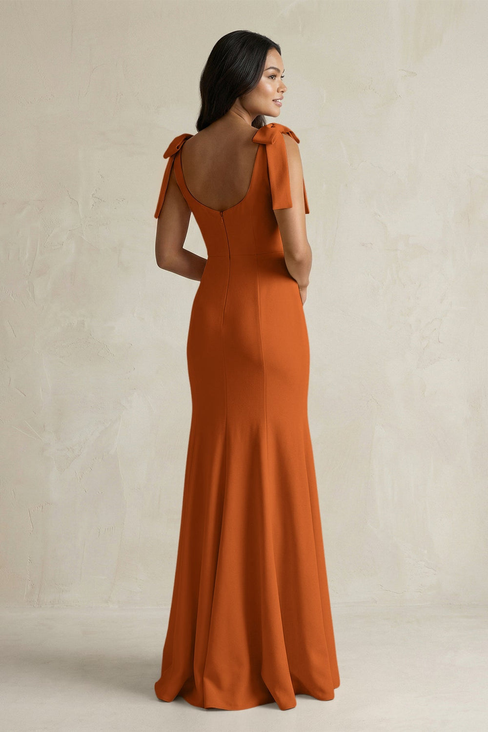 Square Neck Mermaid Bridesmaid Dress With Bow in Cinnamon - KISS BRIDAL Bridesmaid Dresses