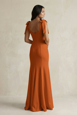 Square Neck Mermaid Bridesmaid Dress With Bow in Cinnamon - KISS BRIDAL Bridesmaid Dresses