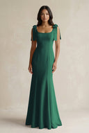 Square Neck Mermaid Bridesmaid Dress With Bow in Dark Green - KISS BRIDAL Bridesmaid Dresses