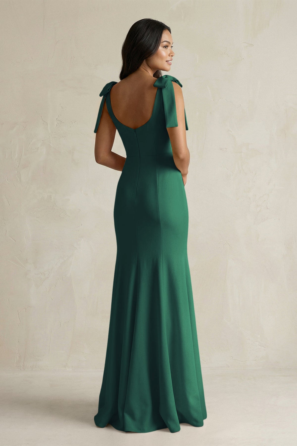 Square Neck Mermaid Bridesmaid Dress With Bow in Dark Green - KISS BRIDAL Bridesmaid Dresses