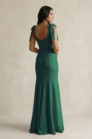 Square Neck Mermaid Bridesmaid Dress With Bow in Dark Green - KISS BRIDAL Bridesmaid Dresses