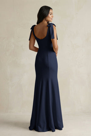 Square Neck Mermaid Bridesmaid Dress With Bow in Dark Navy - KISS BRIDAL Bridesmaid Dresses