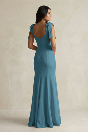 Square Neck Mermaid Bridesmaid Dress With Bow in Dark Teal - KISS BRIDAL Bridesmaid Dresses