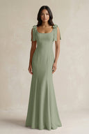 Square Neck Mermaid Bridesmaid Dress With Bow in Dove Gray - KISS BRIDAL Bridesmaid Dresses
