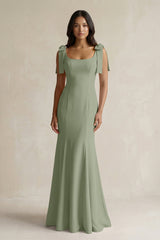 Square Neck Mermaid Bridesmaid Dress With Bow in Dove Gray - KISS BRIDAL Bridesmaid Dresses