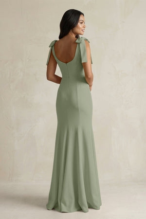 Square Neck Mermaid Bridesmaid Dress With Bow in Dove Gray - KISS BRIDAL Bridesmaid Dresses