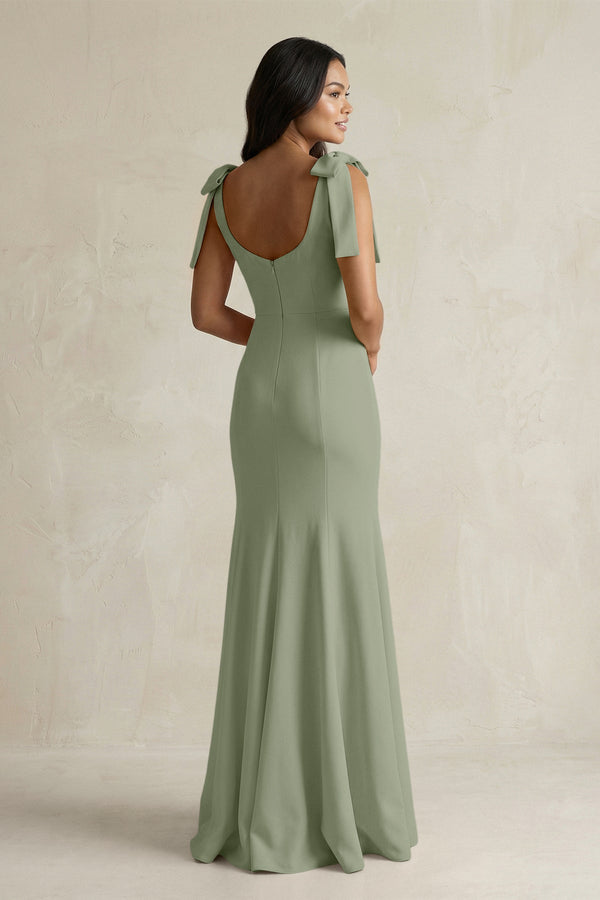 Square Neck Mermaid Bridesmaid Dress With Bow in Dove Gray - KISS BRIDAL Bridesmaid Dresses