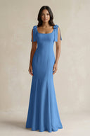 Square Neck Mermaid Bridesmaid Dress With Bow in Dusty Blue - KISS BRIDAL Bridesmaid Dresses