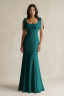 Square Neck Mermaid Bridesmaid Dress With Bow in Emerald - KISS BRIDAL Bridesmaid Dresses