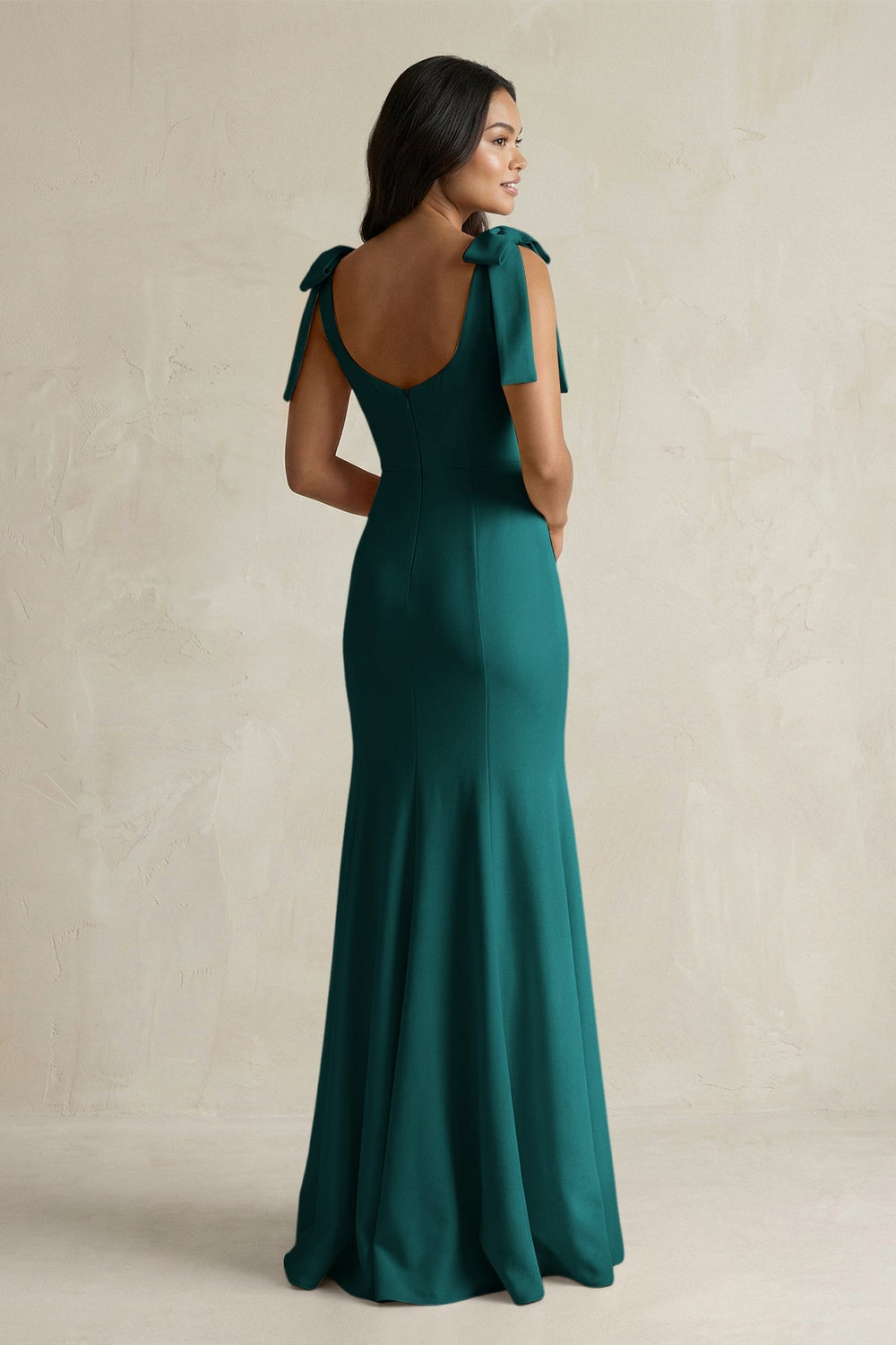 Square Neck Mermaid Bridesmaid Dress With Bow in Emerald - KISS BRIDAL Bridesmaid Dresses