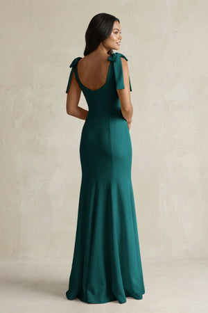 Square Neck Mermaid Bridesmaid Dress With Bow in Emerald - KISS BRIDAL Bridesmaid Dresses