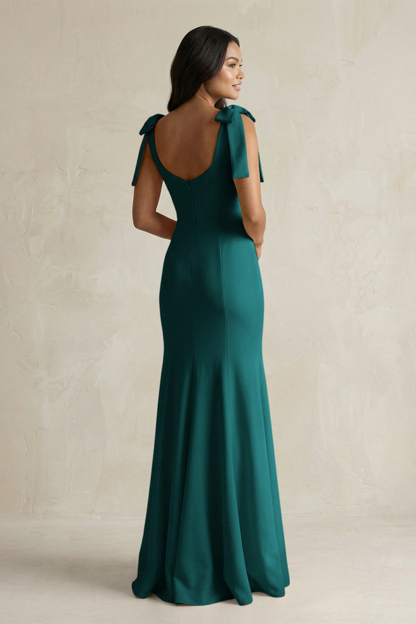 Square Neck Mermaid Bridesmaid Dress With Bow in Emerald - KISS BRIDAL Bridesmaid Dresses