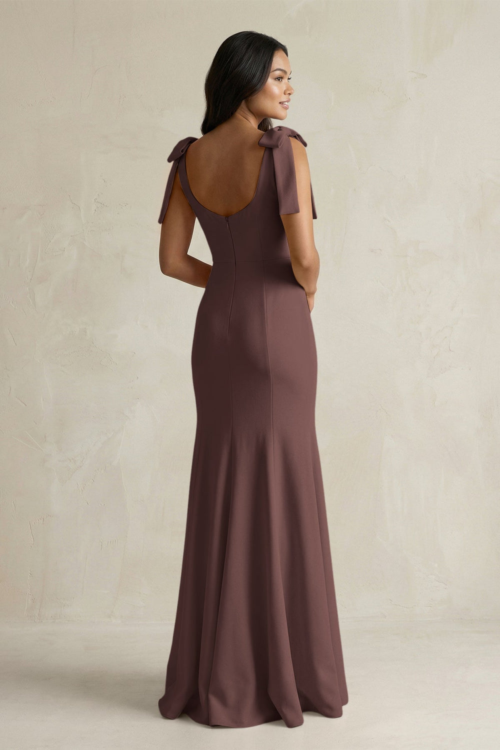 Square Neck Mermaid Bridesmaid Dress With Bow in Espresso - KISS BRIDAL Bridesmaid Dresses