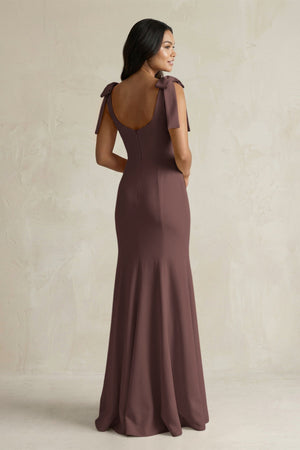 Square Neck Mermaid Bridesmaid Dress With Bow in Espresso - KISS BRIDAL Bridesmaid Dresses