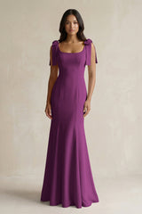 Square Neck Mermaid Bridesmaid Dress With Bow in Fig - KISS BRIDAL Bridesmaid Dresses