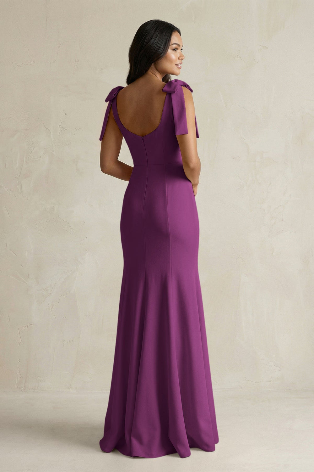 Square Neck Mermaid Bridesmaid Dress With Bow in Fig - KISS BRIDAL Bridesmaid Dresses