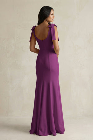 Square Neck Mermaid Bridesmaid Dress With Bow in Fig - KISS BRIDAL Bridesmaid Dresses