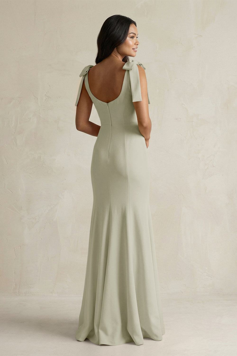 Square Neck Mermaid Bridesmaid Dress With Bow in Frost - KISS BRIDAL Bridesmaid Dresses