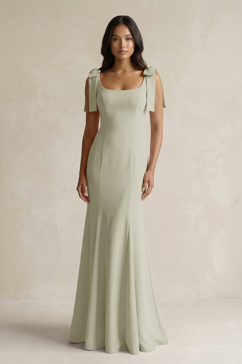 Square Neck Mermaid Bridesmaid Dress With Bow in Frost - KISS BRIDAL Bridesmaid Dresses