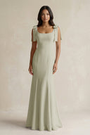 Square Neck Mermaid Bridesmaid Dress With Bow in Frost - KISS BRIDAL Bridesmaid Dresses