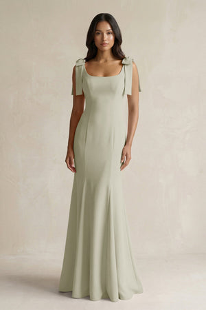 Square Neck Mermaid Bridesmaid Dress With Bow in Frost - KISS BRIDAL Bridesmaid Dresses