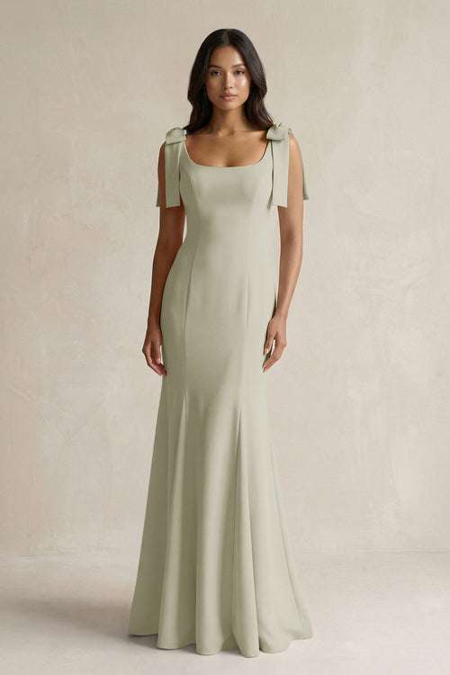 Square Neck Mermaid Bridesmaid Dress With Bow in Frost - KISS BRIDAL Bridesmaid Dresses