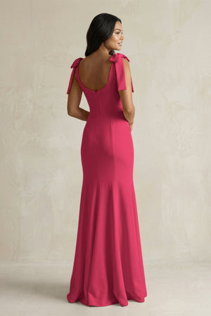 Square Neck Mermaid Bridesmaid Dress With Bow in Fuchsia - KISS BRIDAL Bridesmaid Dresses