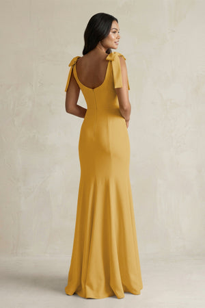 Square Neck Mermaid Bridesmaid Dress With Bow in Gold - KISS BRIDAL Bridesmaid Dresses