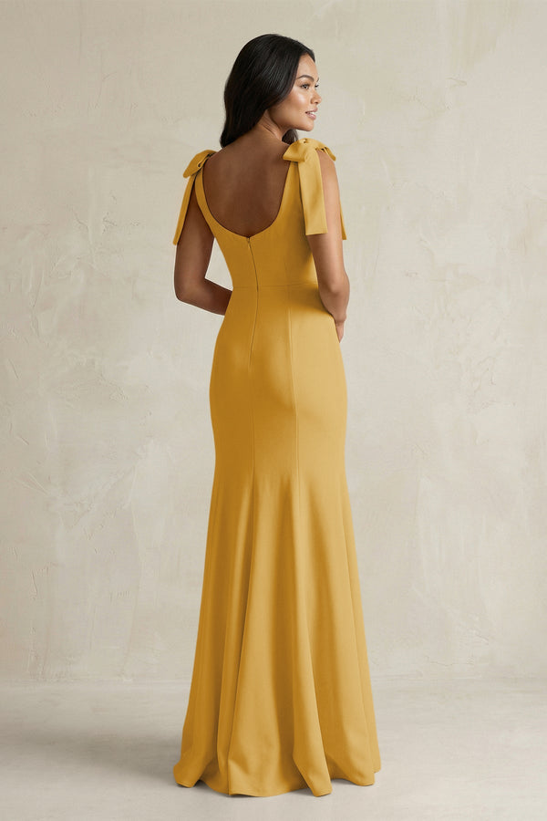 Square Neck Mermaid Bridesmaid Dress With Bow in Gold - KISS BRIDAL Bridesmaid Dresses