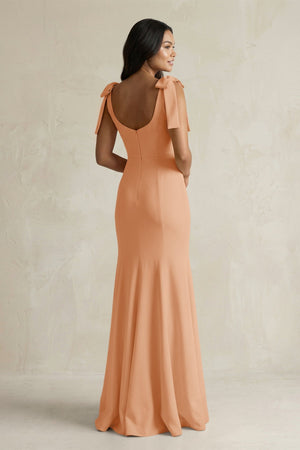 Square Neck Mermaid Bridesmaid Dress With Bow in Golden Champagne - KISS BRIDAL Bridesmaid Dresses