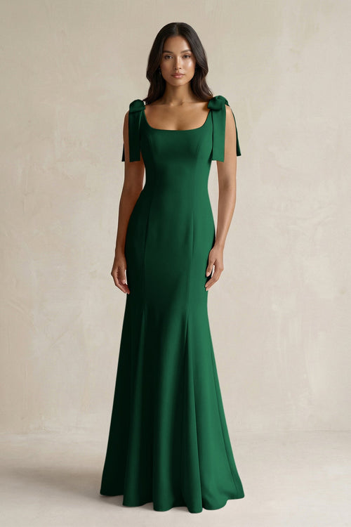 Square Neck Mermaid Bridesmaid Dress With Bow in Green - KISS BRIDAL Bridesmaid Dresses