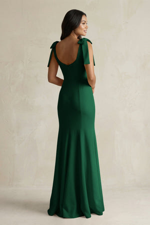 Square Neck Mermaid Bridesmaid Dress With Bow in Green - KISS BRIDAL Bridesmaid Dresses
