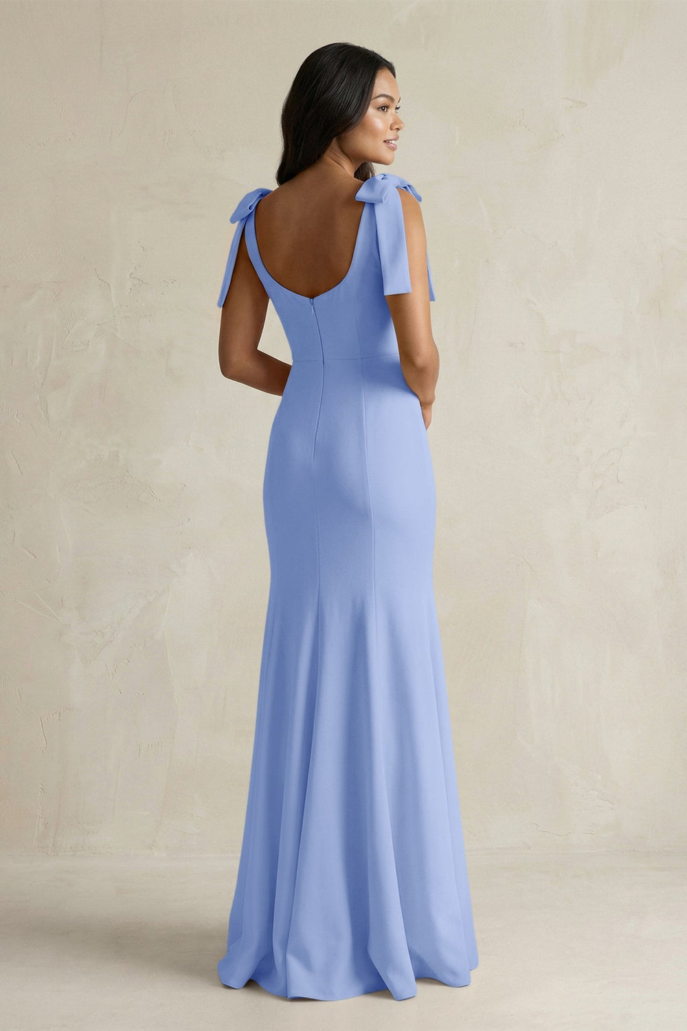 Square Neck Mermaid Bridesmaid Dress With Bow in Ice - KISS BRIDAL Bridesmaid Dresses